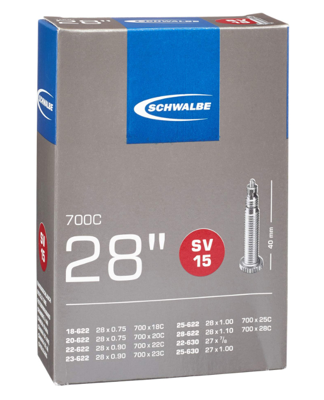 Cámara de aire Schwalbe de 28" SV 15 con válvula de 40 mm de largo