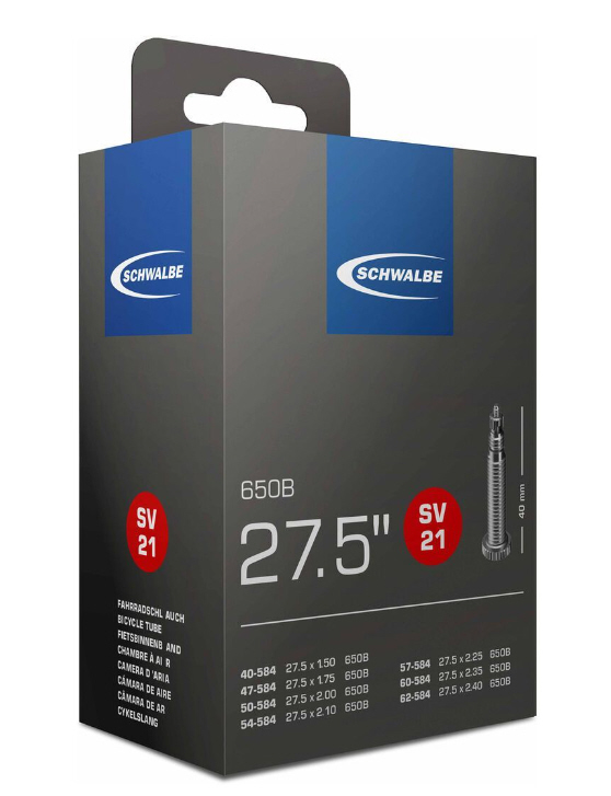 Cámara de aire Schwalbe de 27,5" SV 21 con válvula de 40 mm de largo
